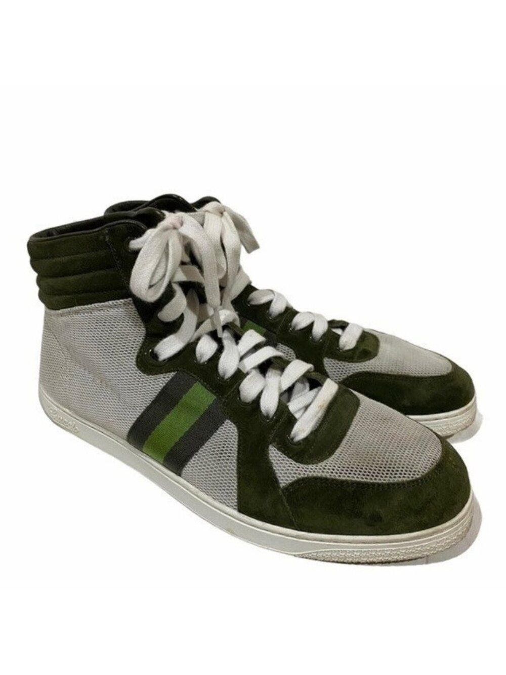 Gucci Dapper High Top Sneakers Green Suede Mesh Designer Shoes 8.5